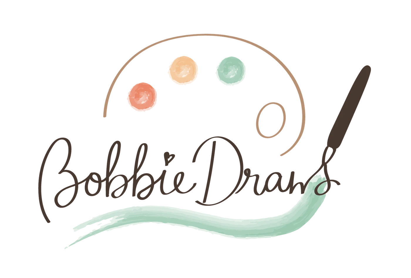 Bobbie Draws personal logo: a script wordmark with a painter's palette and brush
