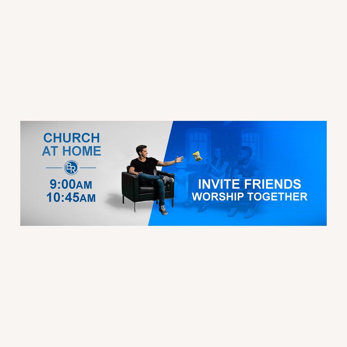 Church at Home web banner with service times