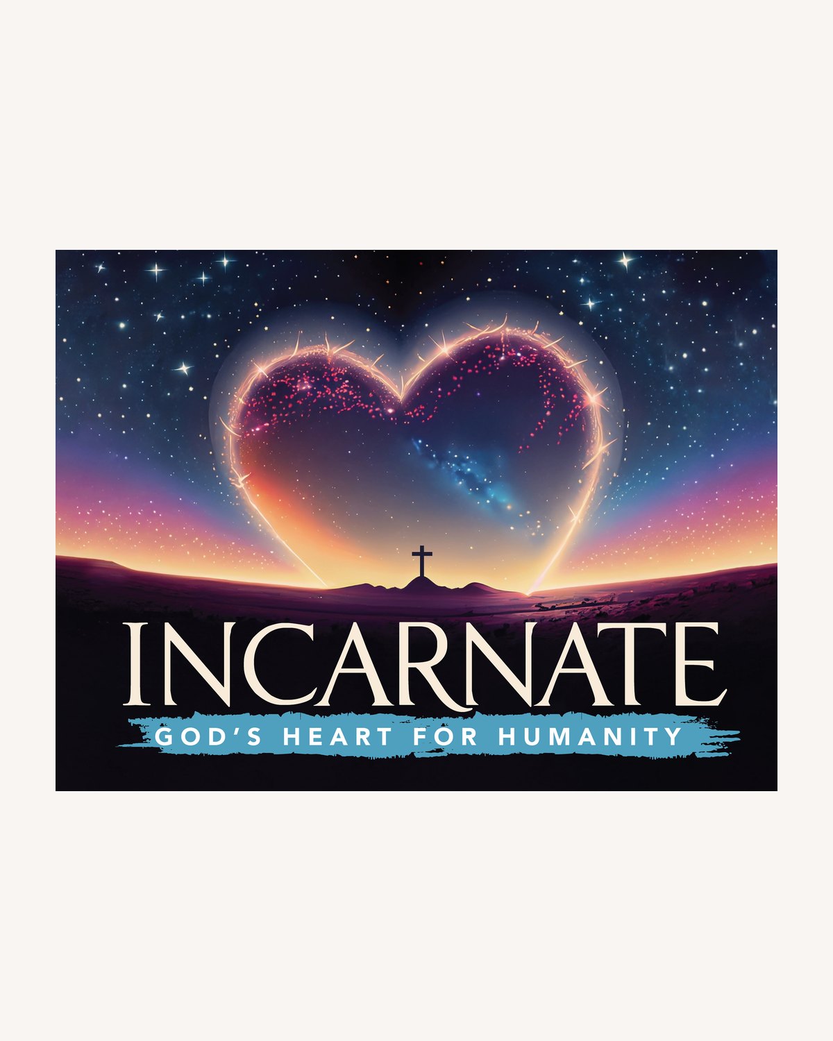 Incarnate series art with a glowing heart constellation over a night sky