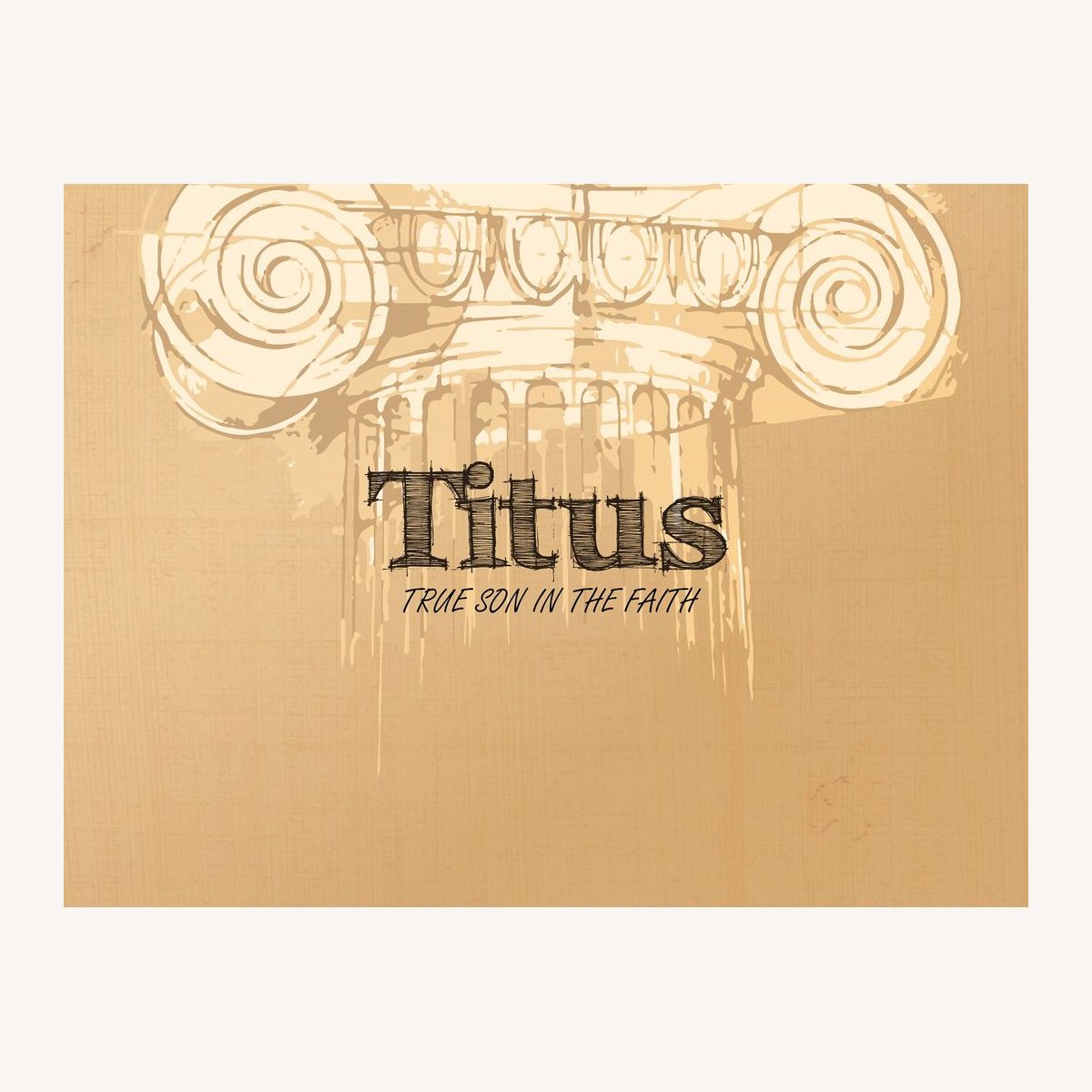 Titus series title distressed into a carved stone column