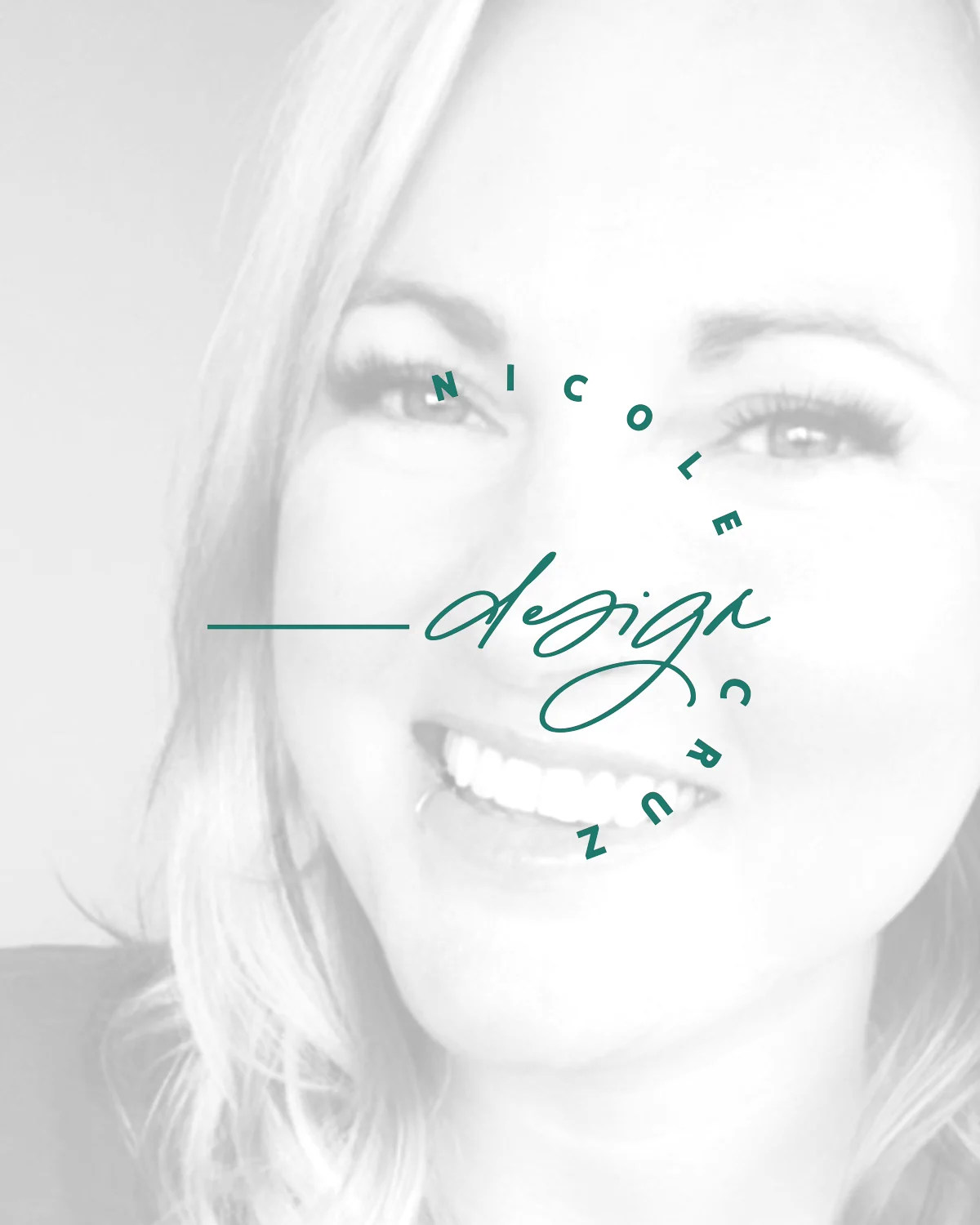 Nicole Cruz Design circular wordmark over a softened portrait of the artist