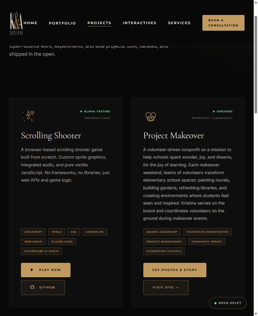 K&A Performance projects page